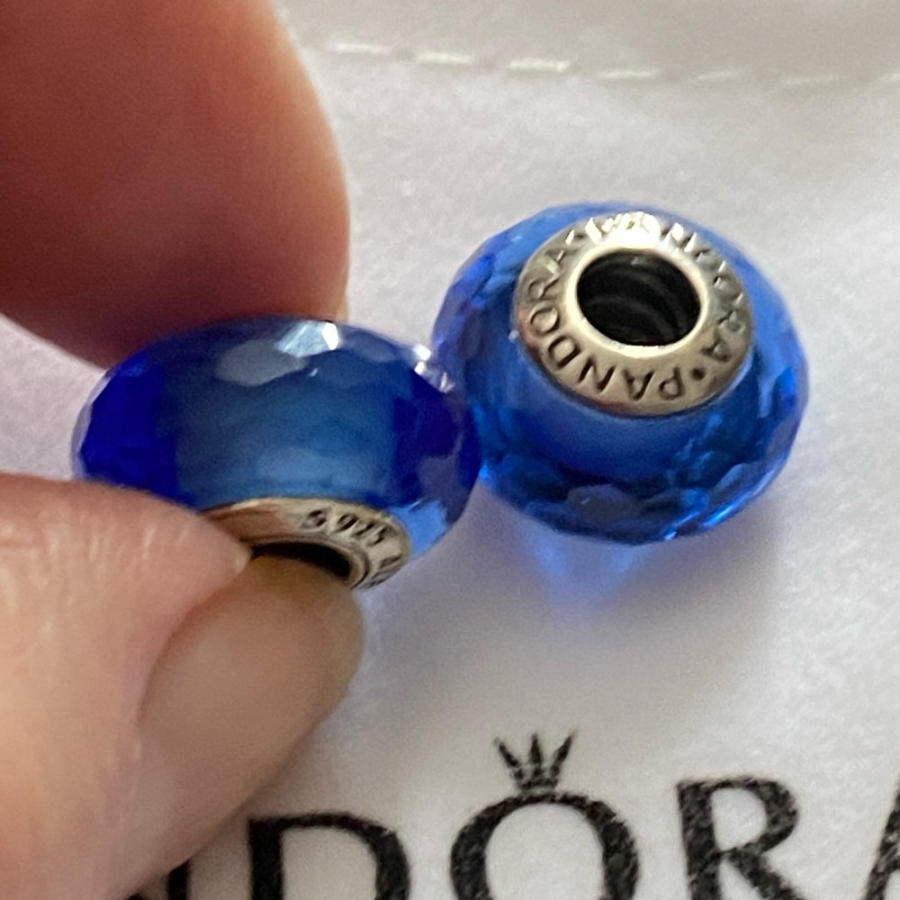 COPY - Preowned Pandora Royal London Blue Facetted Murano Glass Beads